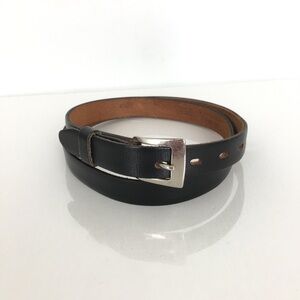 Penny’s Towncraft Black Top Grain Pebbled Leather Thin Belt Square Silver Buckle